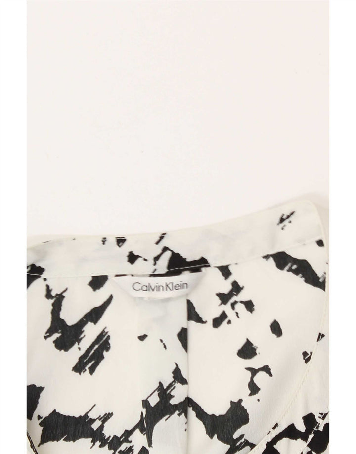 Calvin Klein Damen-Blusenoberteil mit abstraktem Muster, Größe 46, Weiß