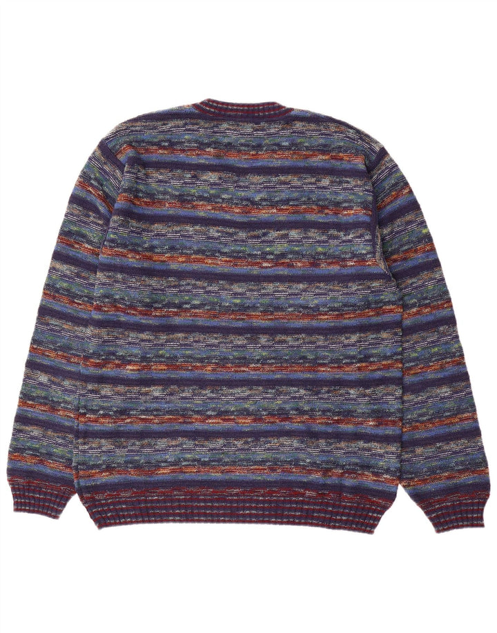 Il Granchio Herren-Pullover mit V-Ausschnitt, mittelgroß, mehrfarbig, gestreift, Baumwolle