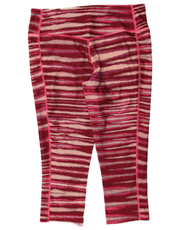 Nike Damen Dri Fit Capri Leggings UK 14 Large Burgundy gestreift