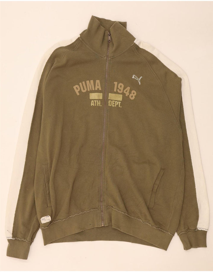 Puma Herren-Trainingsanzug mit grafischem Oberteil, 2XL, Khaki, Colourblock-Baumwolle