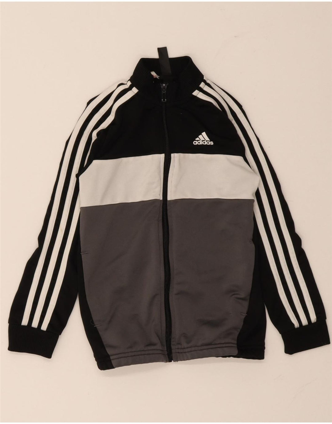 Adidas Jungen-Trainingsanzug-Top-Jacke, 7–8 Jahre, schwarzes Colourblock-Polyester