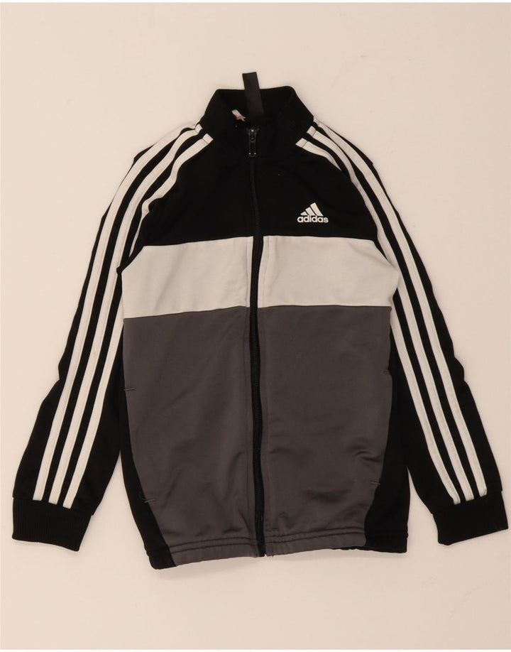 Adidas Jungen-Trainingsanzug-Top-Jacke, 7–8 Jahre, schwarzes Colourblock-Polyester