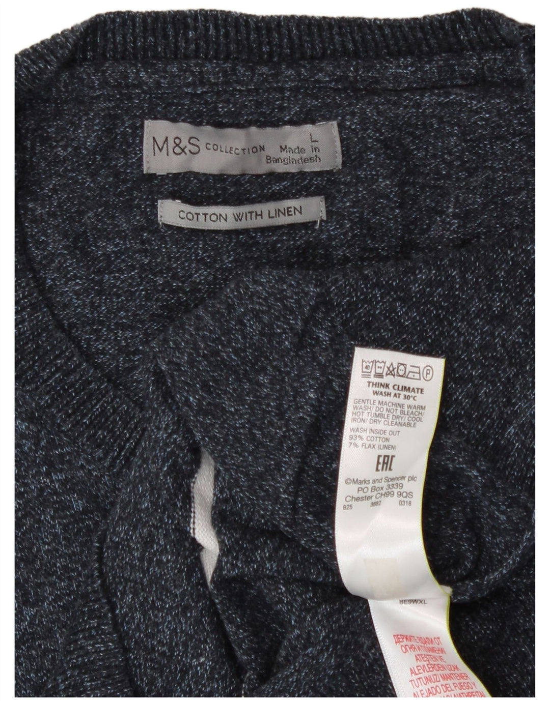 Marks & Spencer Herren-Pullover mit Rundhalsausschnitt, groß, marineblau gestreift