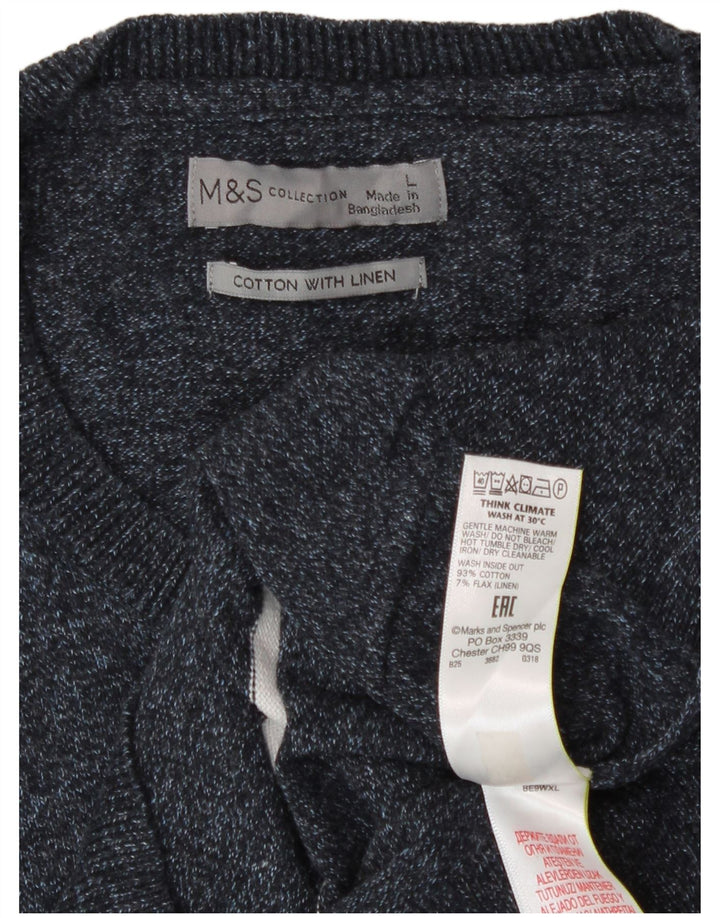 Marks & Spencer Herren-Pullover mit Rundhalsausschnitt, groß, marineblau gestreift