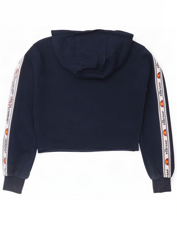 Ellesse Womens Crop Graphic Hoodie Pullover UK 4 XS Marineblau Farbblock