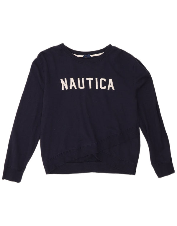 Nautica Womens Graphic Oversized Sweatshirt Pullover UK 10 Small Marineblau