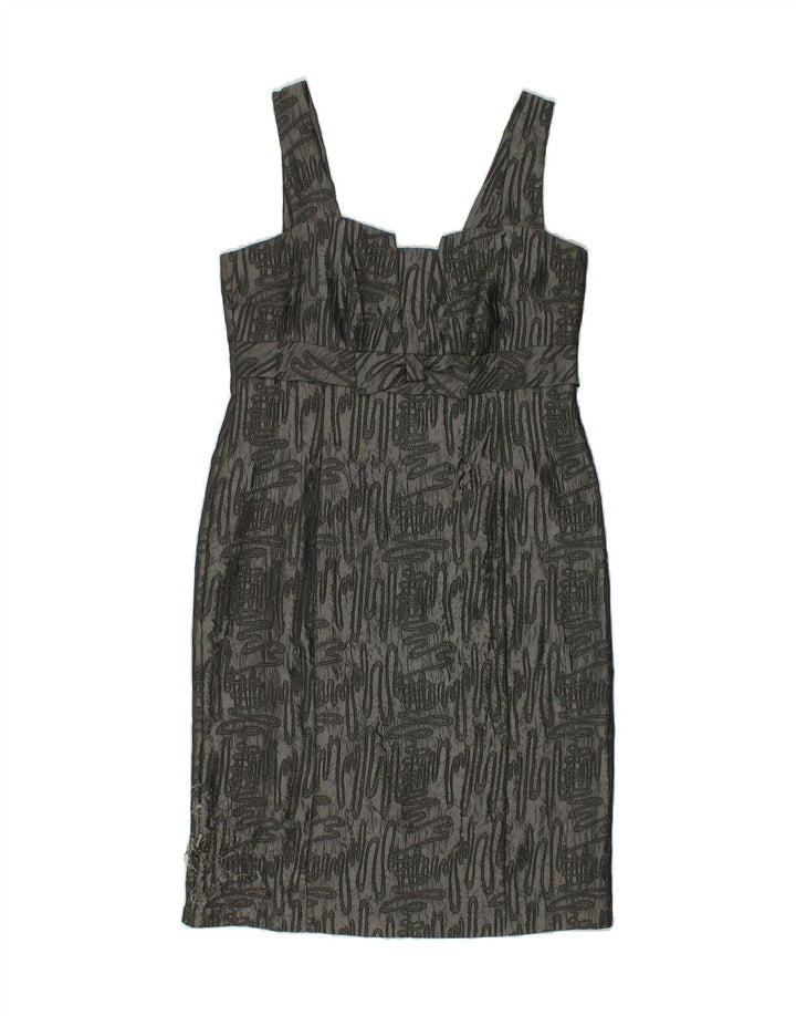 VINTAGE Womens Abstract Pattern Sleeveless Sheath Dress UK 16 Large Grey Vintage Vintage and Second-Hand Vintage from Messina Hembry 