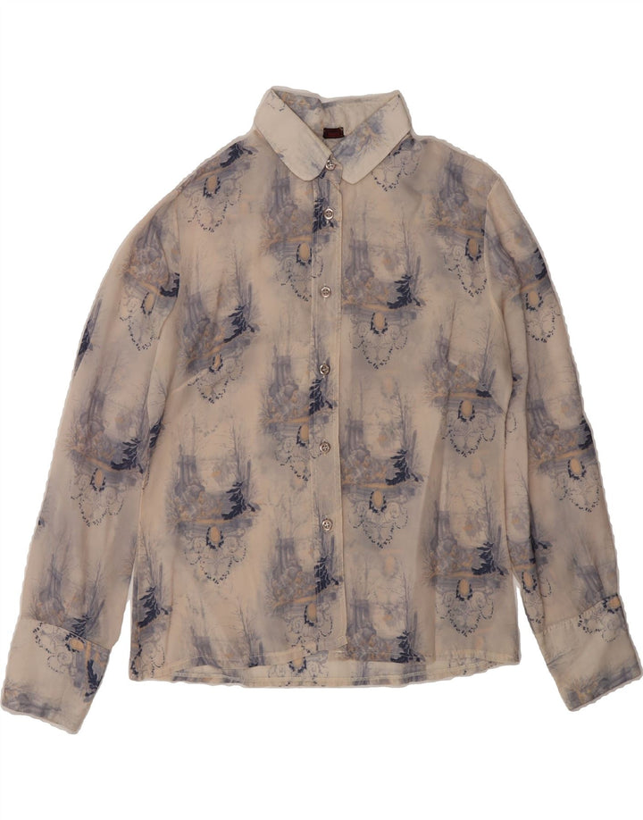 VINTAGE Womens Shirt UK 12 Medium Beige Floral Vintage Vintage and Second-Hand Vintage from Messina Hembry 