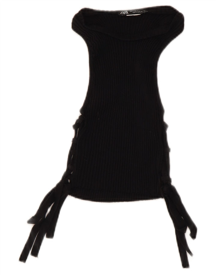 Zara Damen Crop Ärmelloses Blusenoberteil UK 8 Small Schwarz