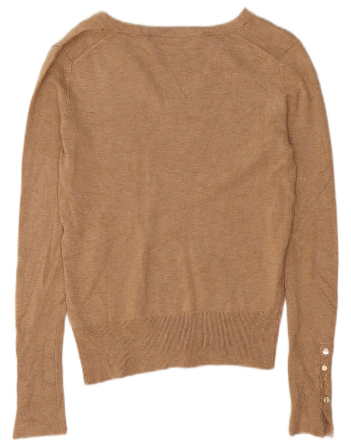 Zara Damen-Pullover mit V-Ausschnitt, Gr. 10, Größe S, braune Viskose