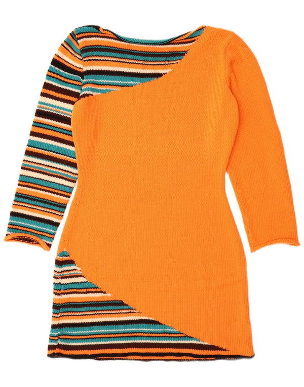 VINTAGE Damen Pulloverkleid UK 12 Mittelorange gestreift