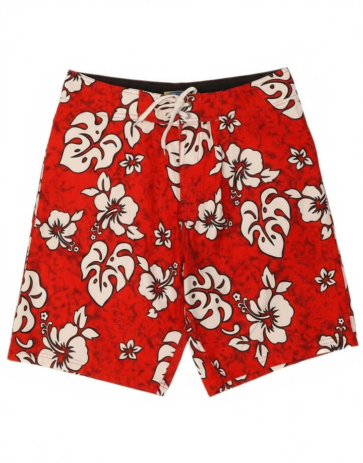 Sapore Di Mare Herren-Badeshorts, mittelrot, geblümt, Polyester, hawaiianisch