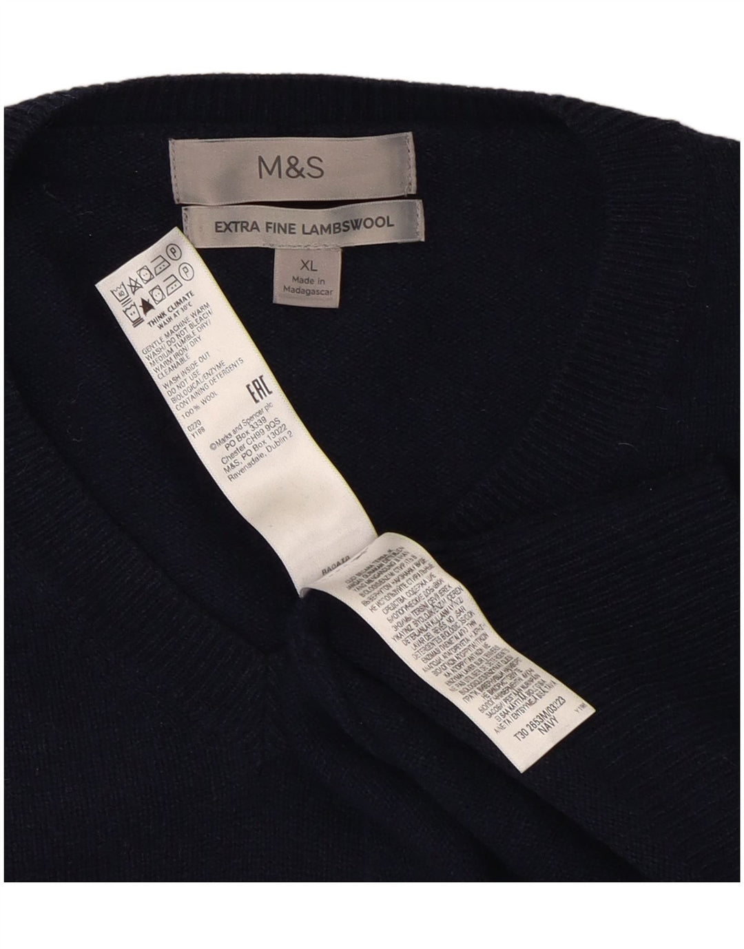 Marks & Spencer Herren-Pullover mit V-Ausschnitt, XL, marineblaue Wolle