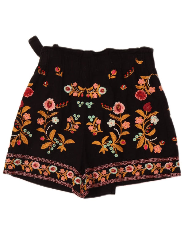 Zara Damen Hotpants mit hoher Taille, XS W24, Schwarz, Blumenmuster