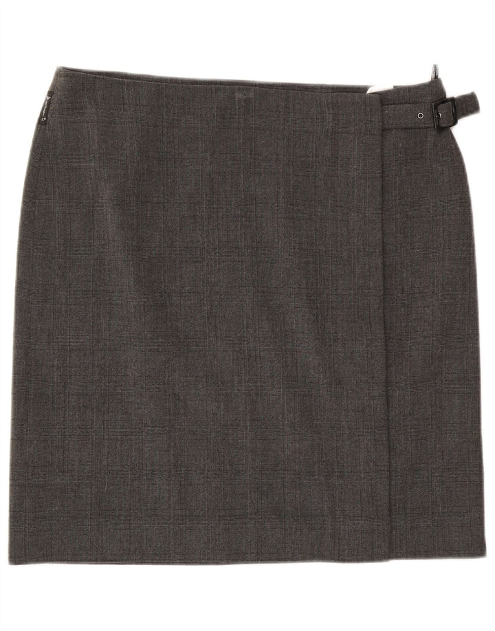 Armani Jeans Damen Wickelrock US 12 Large W34 Grau kariertes Polyester