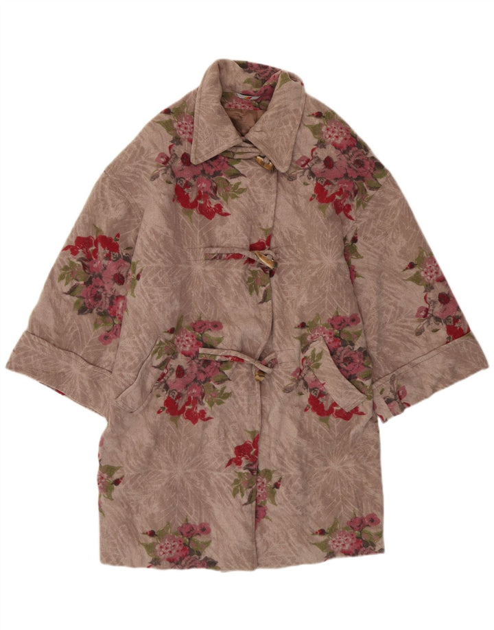 Stefanel Damen Übergroßer Dufflecoat UK 10 Small Pink Floral Rayon