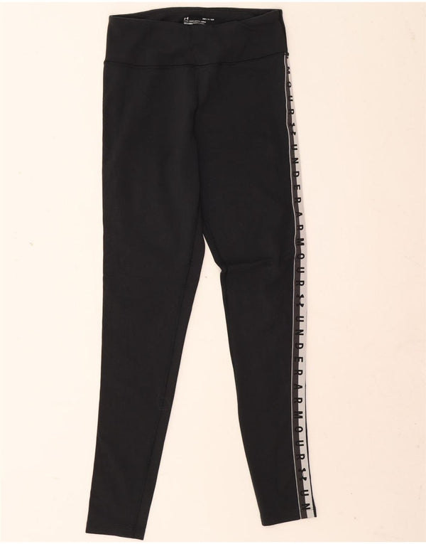 Under Armour Damen Heat Gear Graphic Leggings UK 8 Small Schwarz Baumwolle