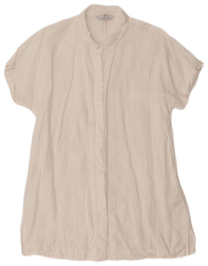 JASPER CONRAN Damen Longline Kurzarm-Hemdbluse UK 16 Large Weiß