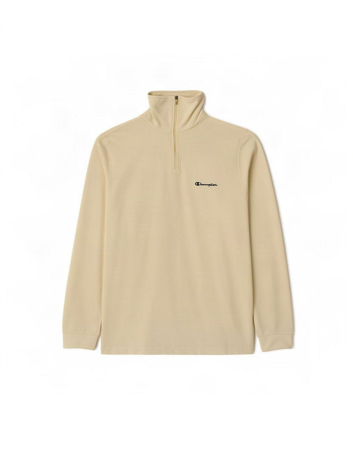 Champion Herren-Fleecepullover mit Reißverschluss am Hals, groß, cremefarbenes Polyester