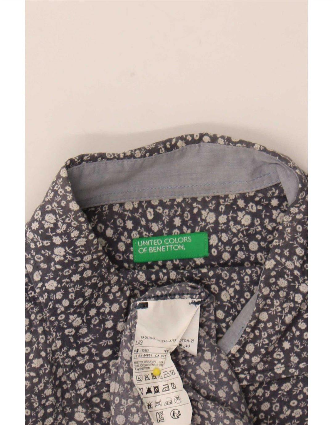 Benetton Herrenhemd, groß, blau, geblümt, Baumwolle