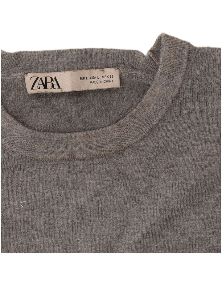 Zara Damen-Pullover mit Rundhalsausschnitt, Größe 44, Grau