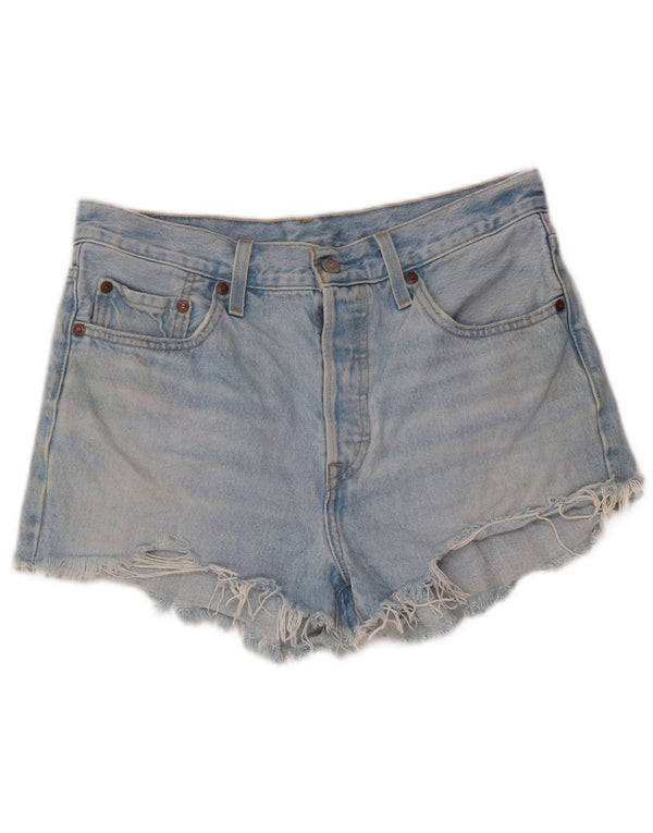 LEVI'S Damen 501 Distressed Denim Shorts W28 Mittelblaue Baumwolle