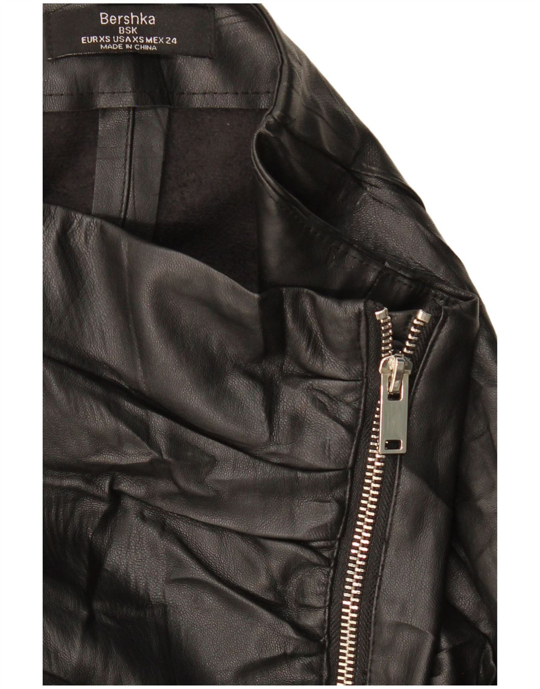 BERSHKA Damen Mini-Lederrock XS W24 Schwarz