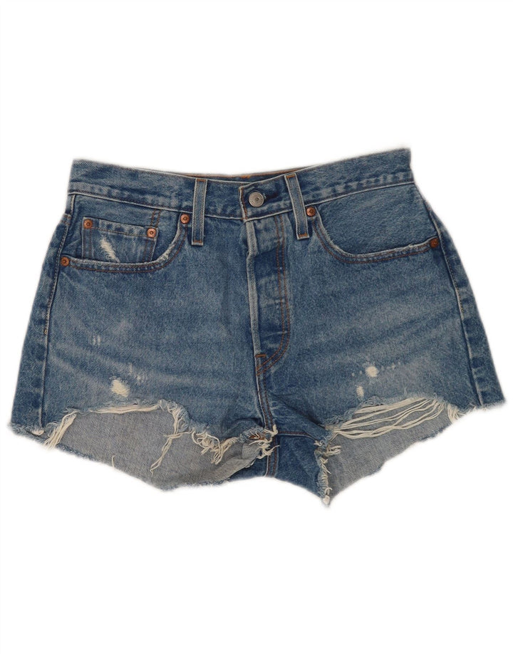 Levi's Damen 501 Distressed Denim Shorts W27 Small Blaue Baumwolle