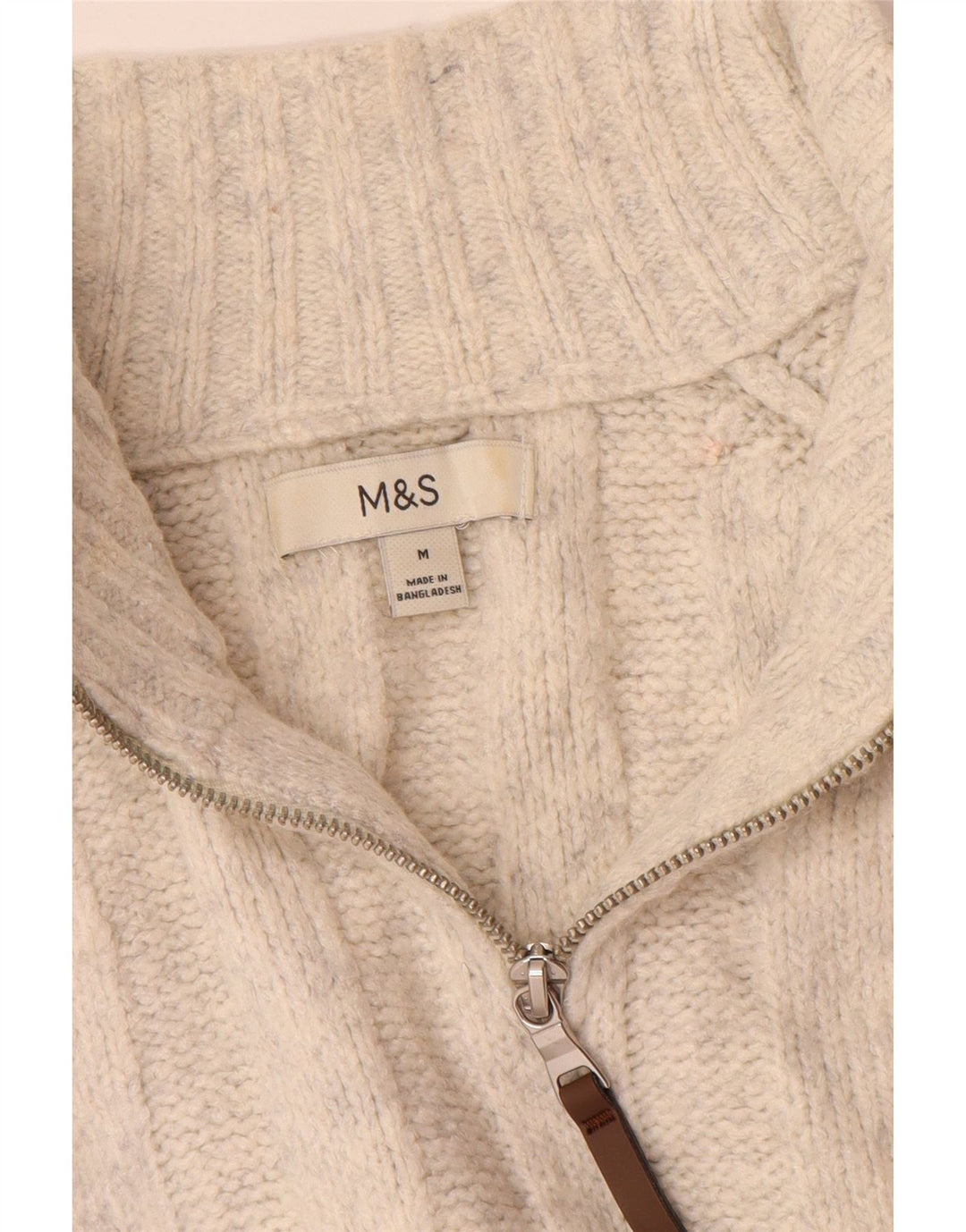 Marks & Spencer Herren-Pullover mit Reißverschluss am Hals, mittleres Off-White-Acryl