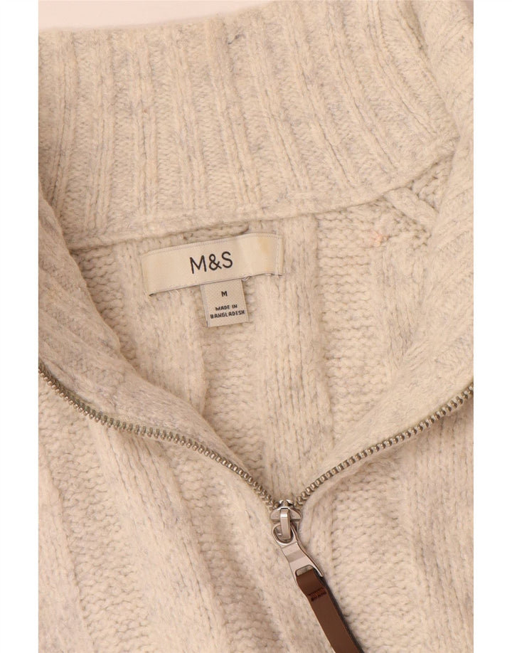 Marks & Spencer Herren-Pullover mit Reißverschluss am Hals, mittleres Off-White-Acryl