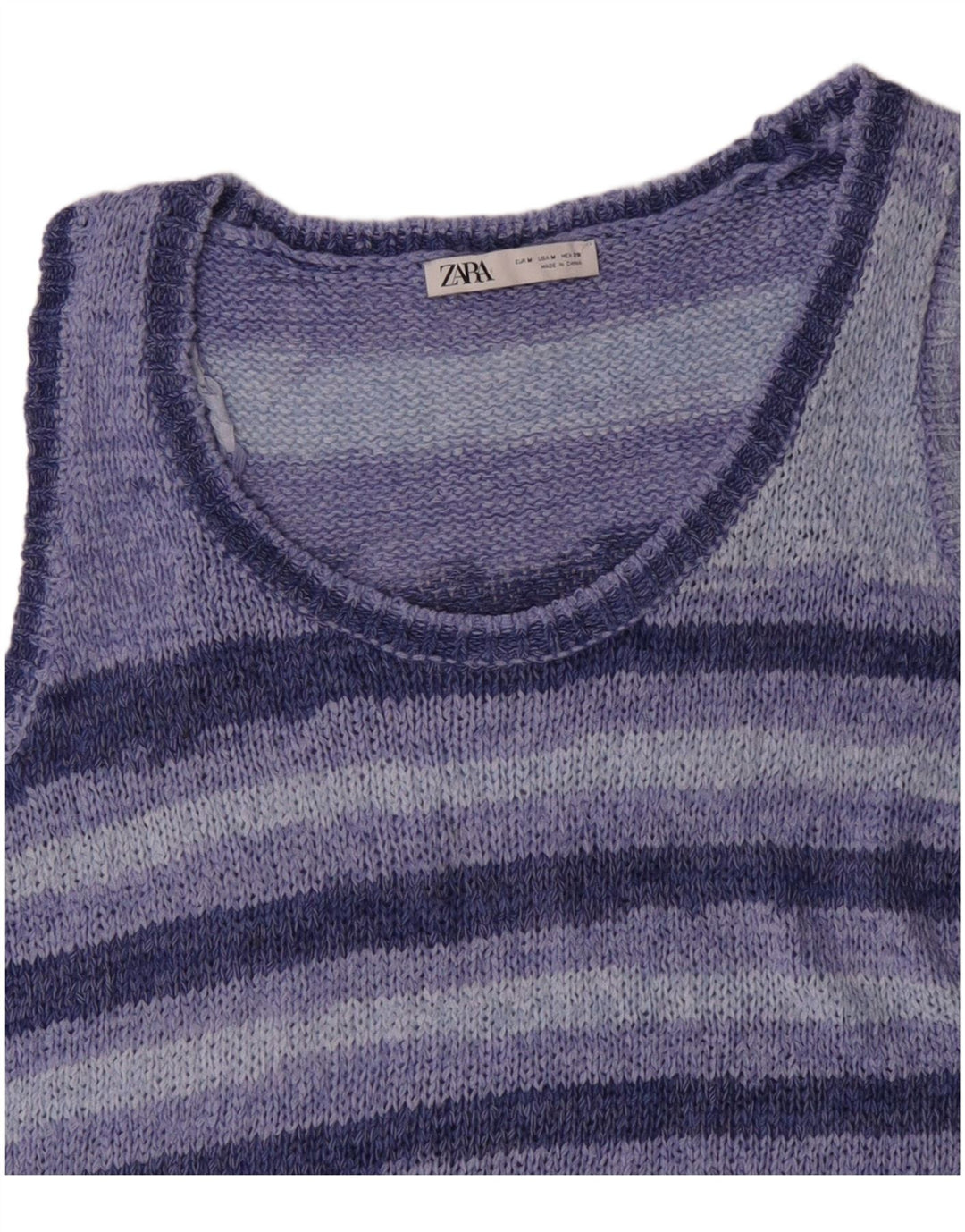 ZARA Damen Tanktop UK 14 Mittelblau gestreift aus Acryl