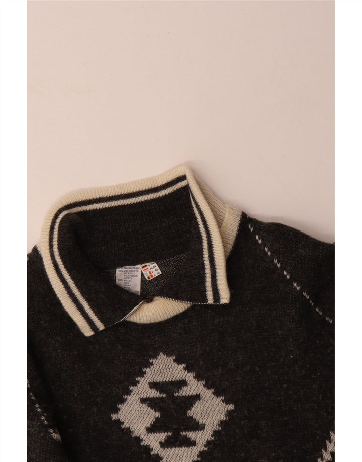 VINTAGE Herren-Pullover mit Reißverschluss, Größe 46, Größe S, Schwarz, Fair Isle