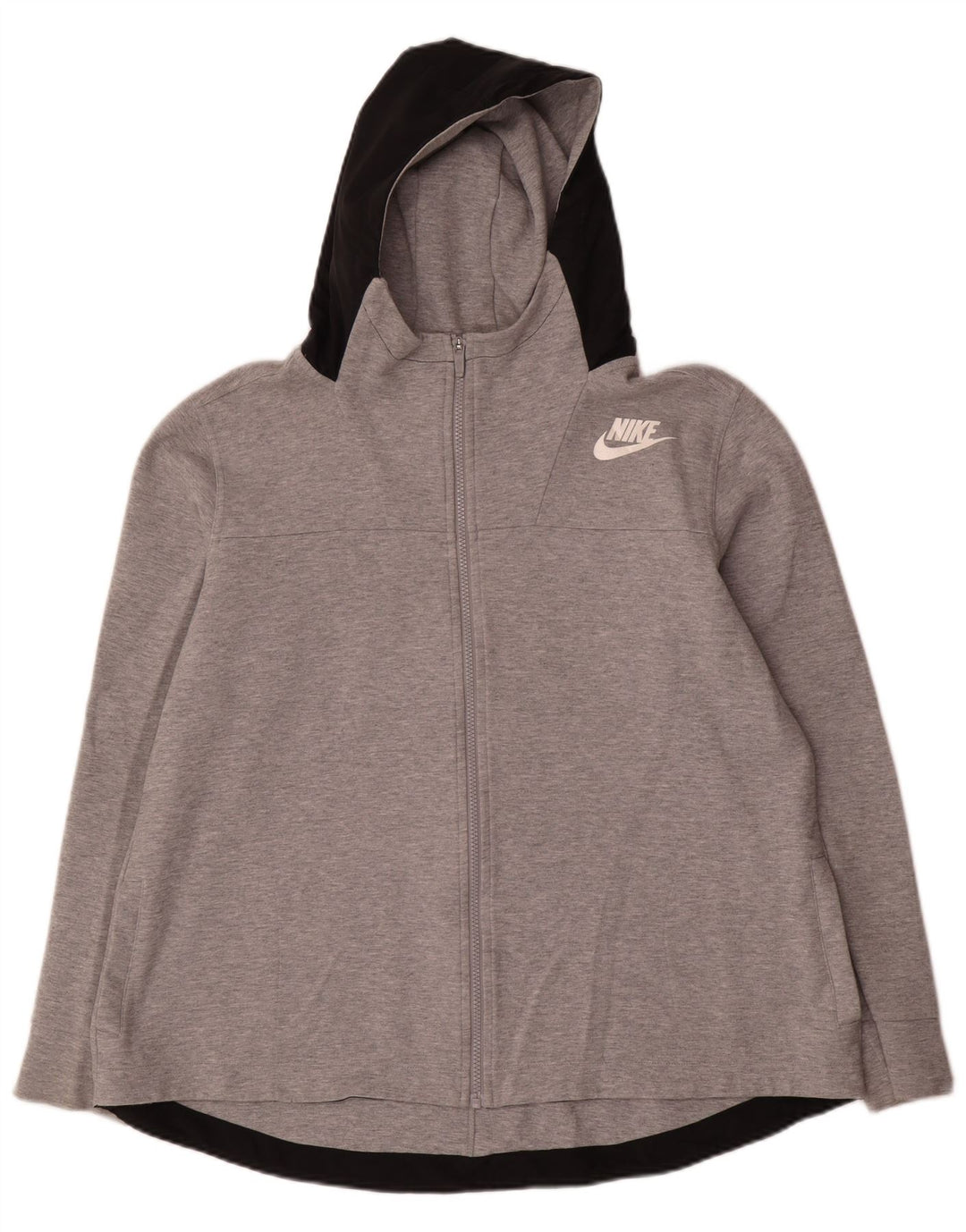Nike Herren-Kapuzenpullover mit Reißverschluss, groß, graue Farbblock-Baumwolle