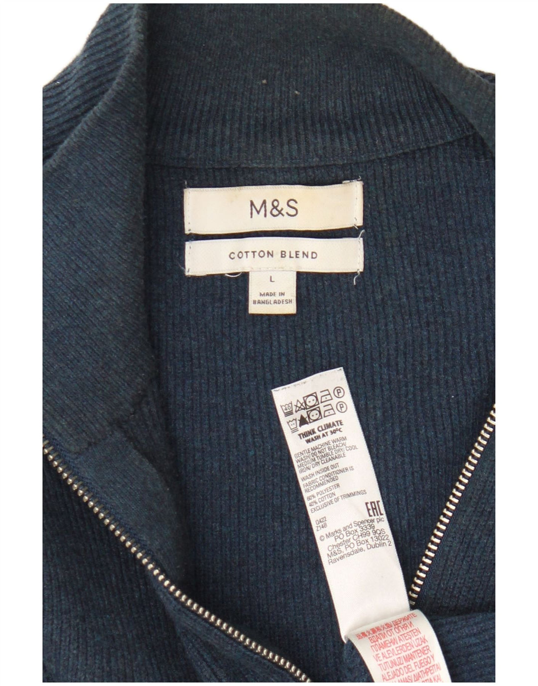Marks & Spencer Herren-Pullover mit Reißverschluss am Hals, groß, marineblaue Baumwolle