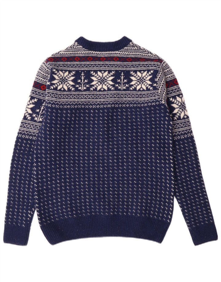 GANT Herren-Pullover mit Rundhalsausschnitt, Größe S, Marineblau, Fair-Isle-Wolle