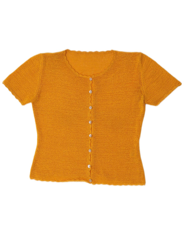 Vintage Damen Crop Kurzarm Cardigan Pullover UK 12 Mittelgelb