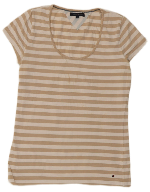 Tommy Hilfiger Damen T-Shirt Top UK 12 Mittelbeige gestreift aus Baumwolle