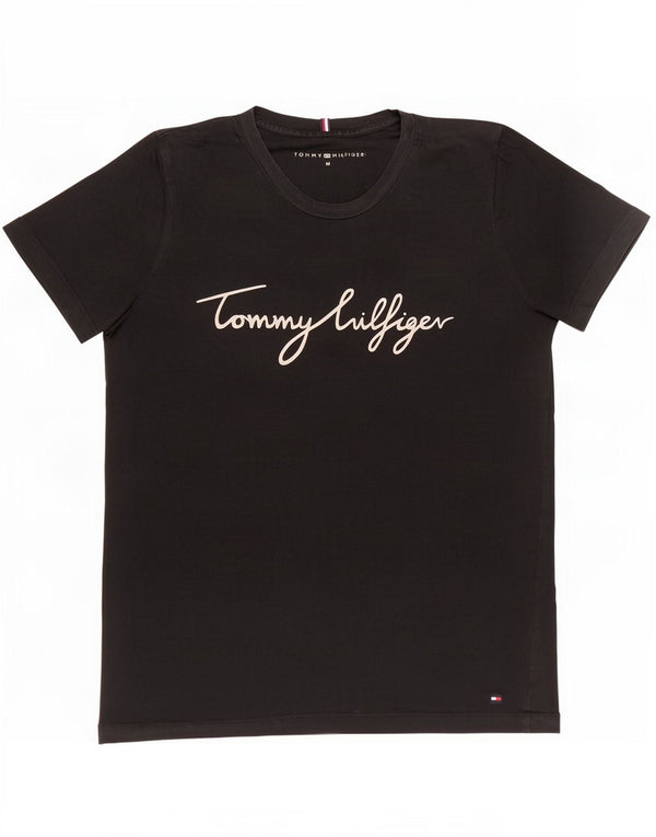 Tommy Hilfiger Damen Grafik-T-Shirt-Oberteil UK 14 Mittelschwarze Baumwolle