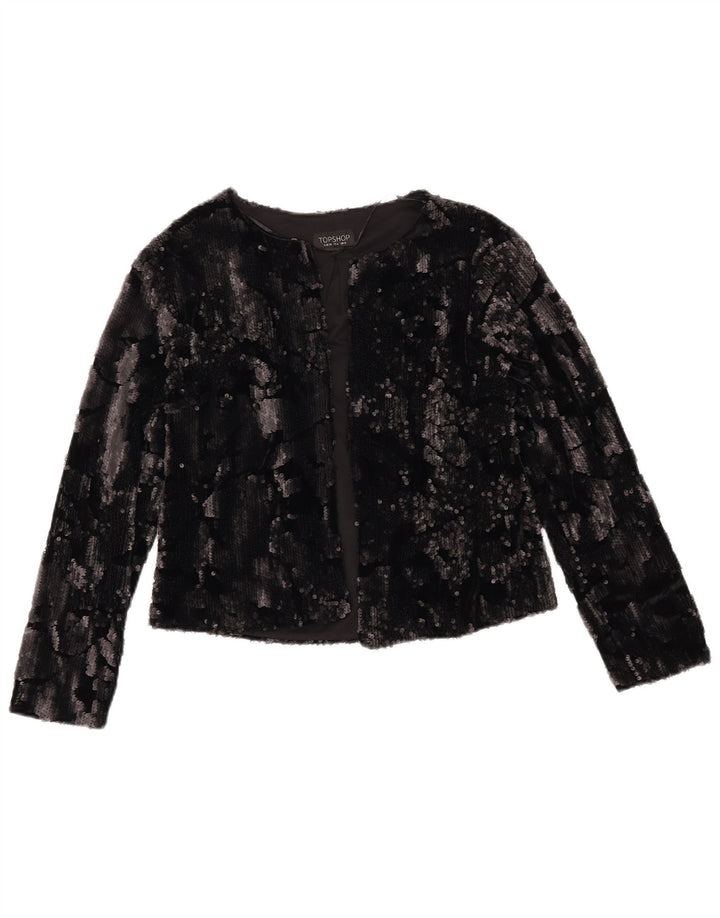 TOPSHOP Damen Crop Open Blazer Jacke UK 8 Small Schwarz Polyester