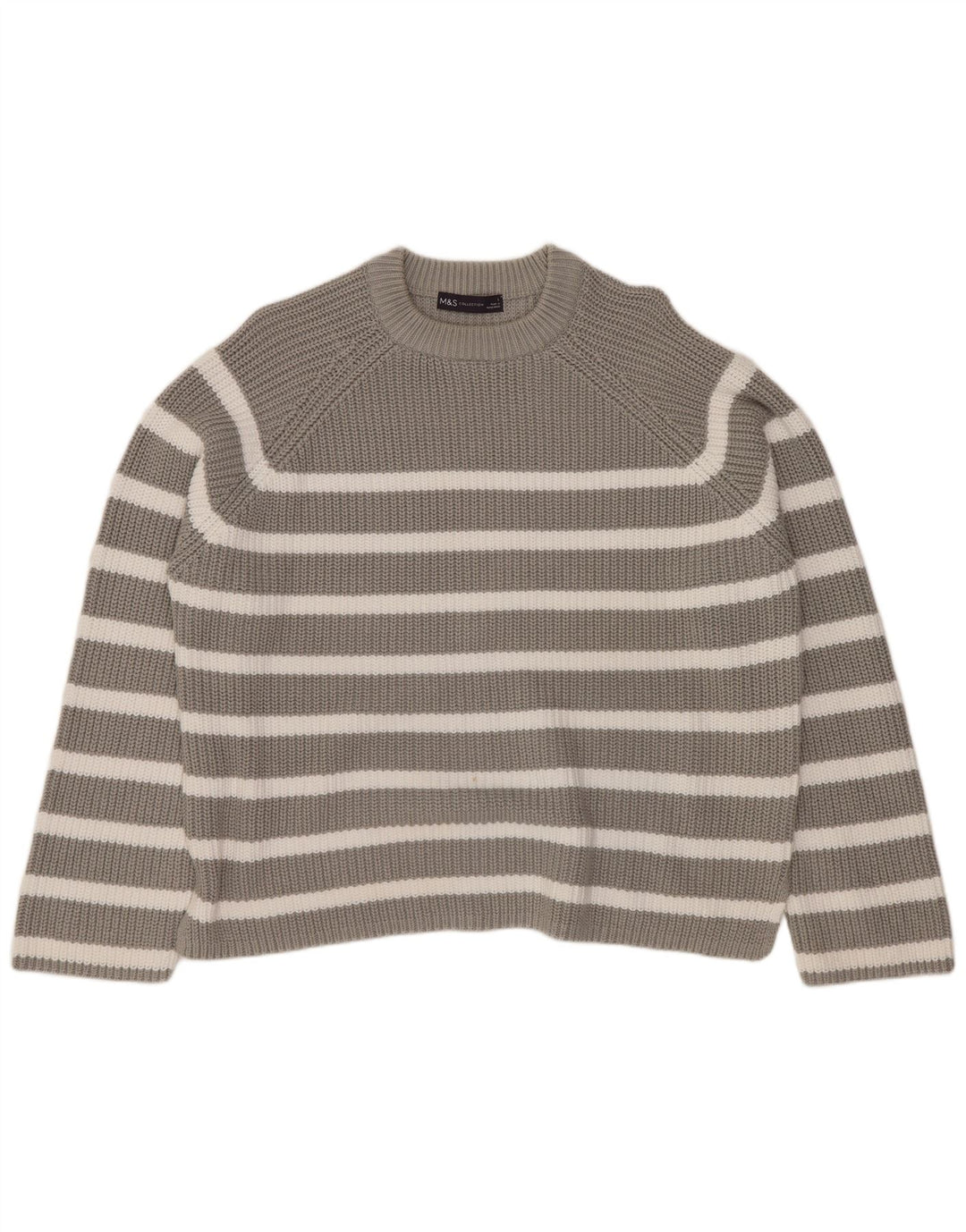 MARKS & SPENCER Damen-Pullover mit Rundhalsausschnitt, Gr. 40, Größe L, grau gestreift