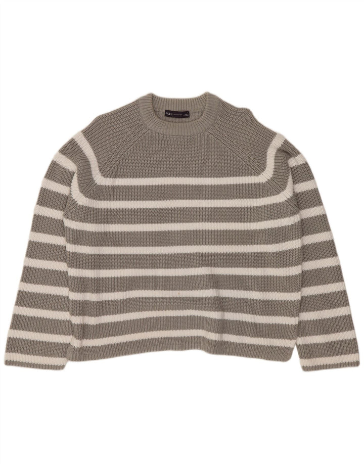 MARKS & SPENCER Damen-Pullover mit Rundhalsausschnitt, Gr. 40, Größe L, grau gestreift