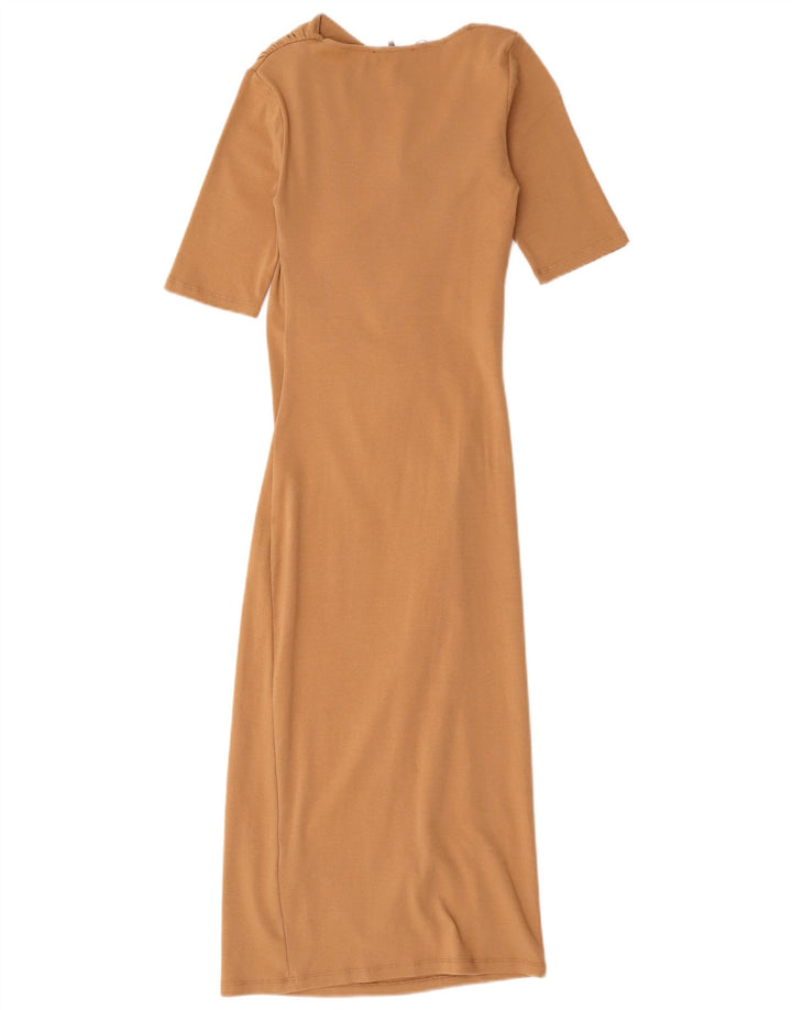 Zara Damen Maxikleid UK 8 Small Beige Baumwolle