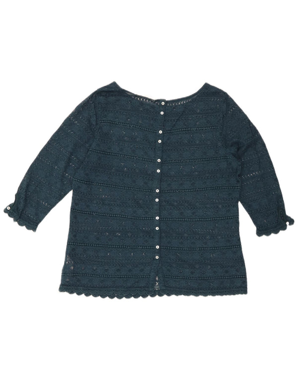 FAT FACE Damen-Blusenoberteil aus Spitze mit 3/4-Ärmeln, UK-Größe 44, Größe L, grün, geblümt, Baumwolle