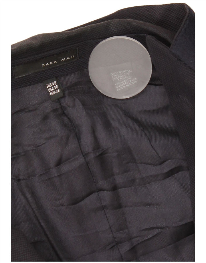 Zara Herren-Blazer mit 2 Knöpfen, EU 48, mittelmarineblaue Baumwolle
