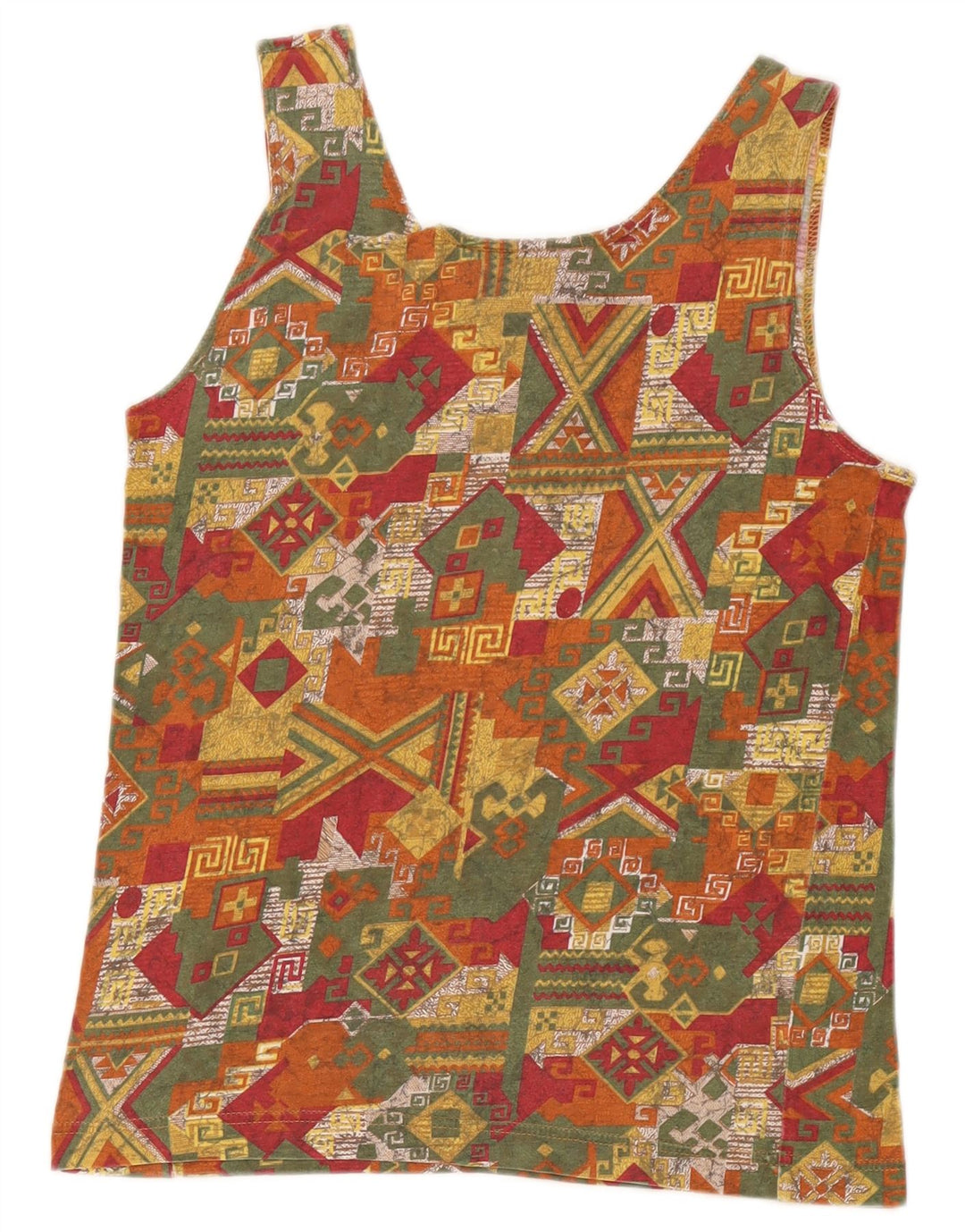 Vintage Damen Crop Weste Top UK 10 Klein Mehrfarbig Geometrisch