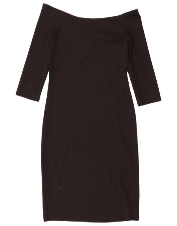 Zara Damen Trafaluc 3/4-Ärmel schulterfreies Kleid UK 10 Small Schwarz