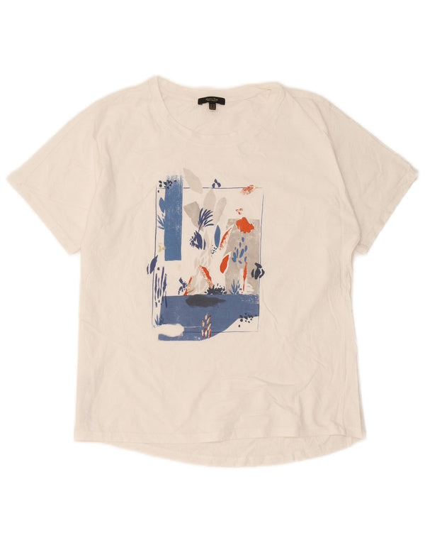 Massimo Dutti Damen Übergroßes grafisches T-Shirt-Oberteil UK 6 XS Weiße Baumwolle