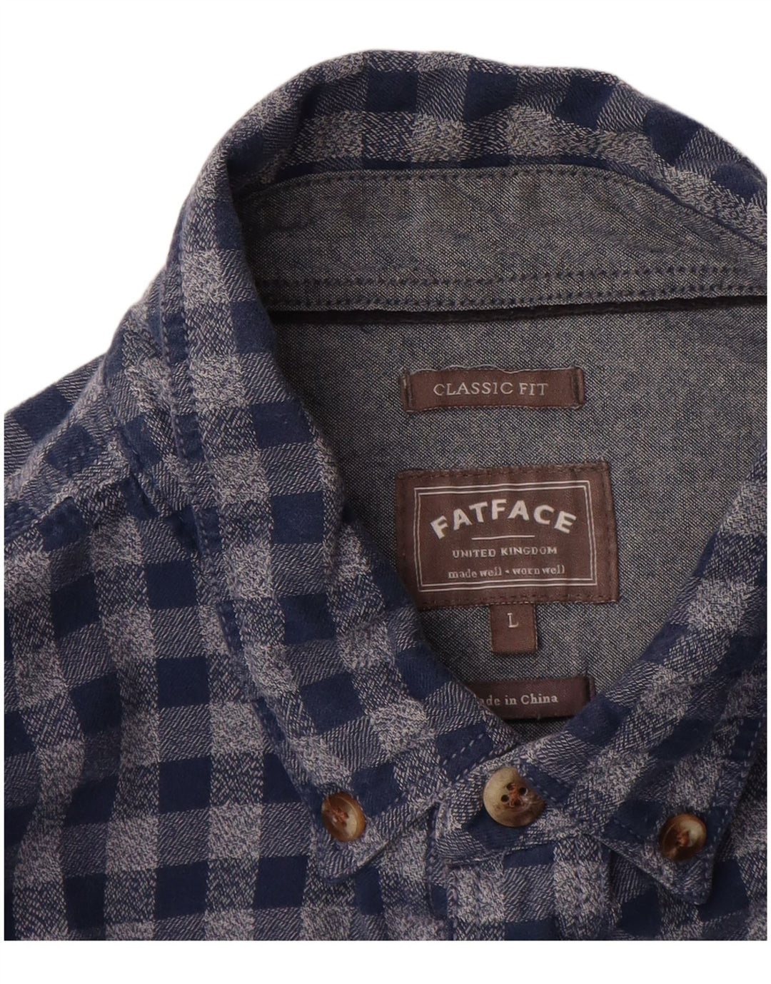 Fat Face Herren-Flanellhemd mit klassischer Passform, große blaue Gingham-Baumwolle