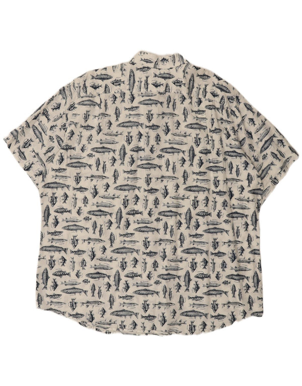 Eddie Bauer Herren-Kurzarmhemd 2XL, weißes Leinen mit Animal-Print