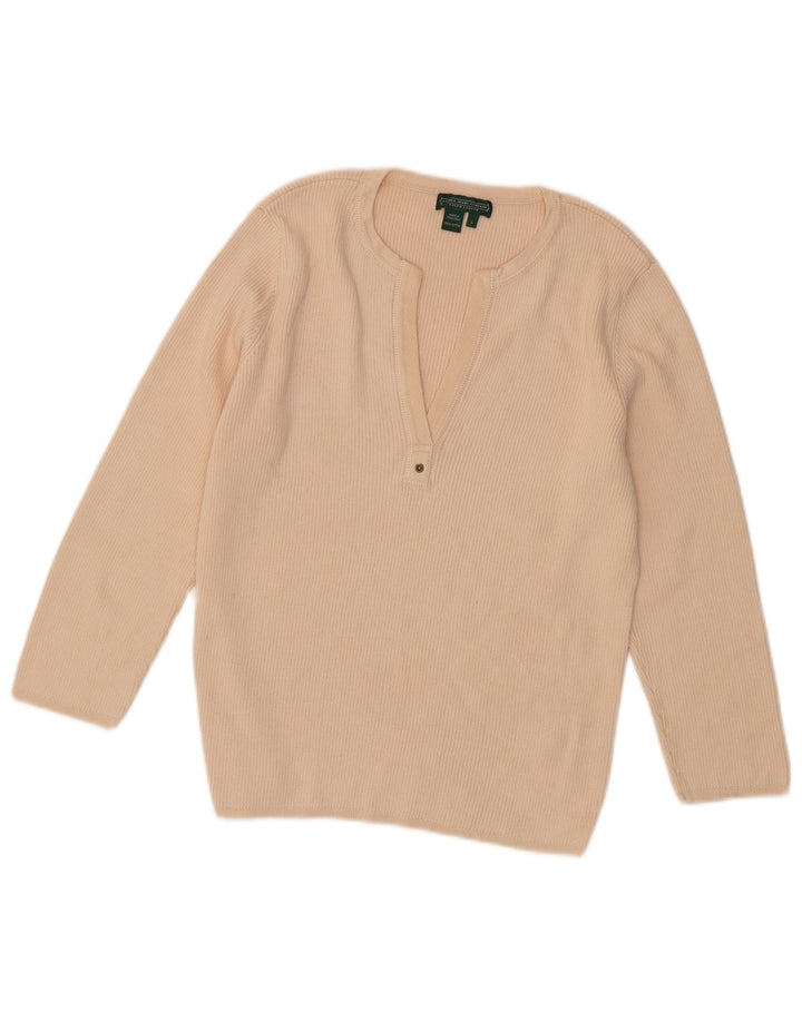 RALPH LAUREN Damen-Pullover mit 3/4-Ärmeln und V-Ausschnitt, Gr. 14, Größe L, Beige